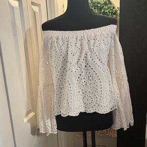 Chic White Eyelet Off-Shoulder Blouse